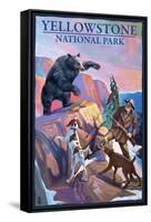 Yellowstone National Park - Bear Hunting Scene-Lantern Press-Framed Stretched Canvas