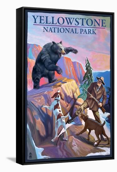 Yellowstone National Park - Bear Hunting Scene-Lantern Press-Framed Stretched Canvas