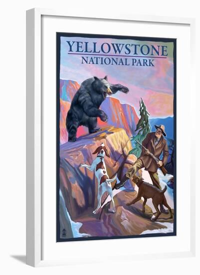 Yellowstone National Park - Bear Hunting Scene-Lantern Press-Framed Art Print
