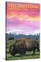 Yellowstone National Park - Bison and Sunset-Lantern Press-Stretched Canvas