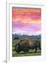 Yellowstone National Park - Bison and Sunset-Lantern Press-Framed Art Print