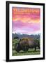 Yellowstone National Park - Bison and Sunset-Lantern Press-Framed Art Print