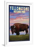 Yellowstone National Park - Bison and Sunset-Lantern Press-Framed Art Print