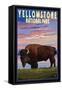 Yellowstone National Park - Bison and Sunset-Lantern Press-Framed Stretched Canvas