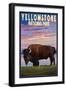 Yellowstone National Park - Bison and Sunset-Lantern Press-Framed Premium Giclee Print