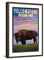 Yellowstone National Park - Bison and Sunset-Lantern Press-Framed Art Print