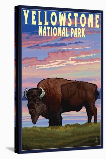 Yellowstone National Park - Bison and Sunset-Lantern Press-Stretched Canvas