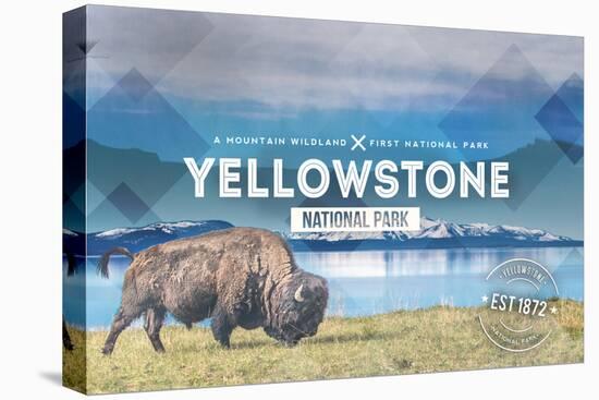 Yellowstone National Park - Bison Rubber Stamp-Lantern Press-Stretched Canvas