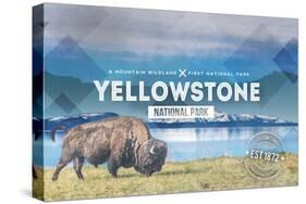 Yellowstone National Park - Bison Rubber Stamp-Lantern Press-Stretched Canvas