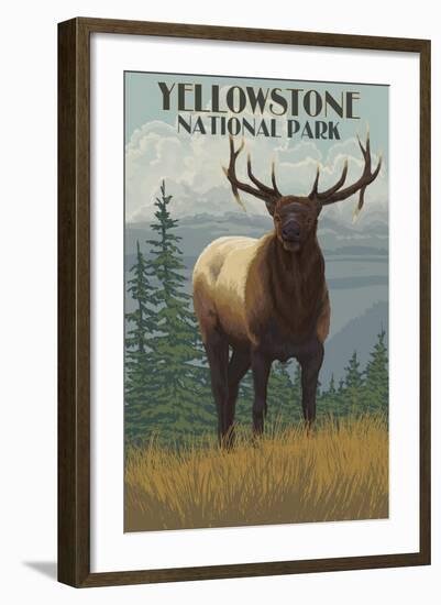 Yellowstone National Park - Elk in Forest-Lantern Press-Framed Art Print