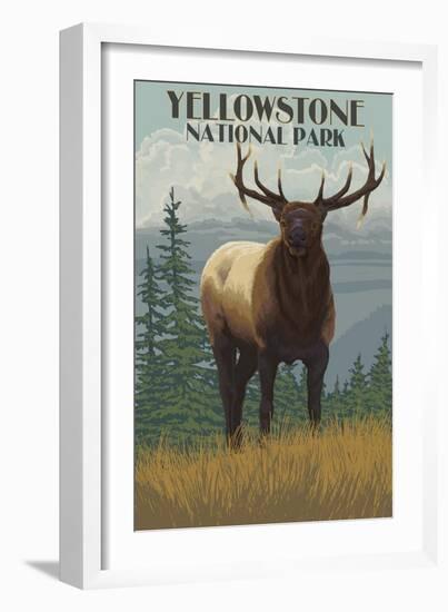 Yellowstone National Park - Elk in Forest-Lantern Press-Framed Art Print