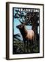 Yellowstone National Park - Elk - Scratchboard-Lantern Press-Framed Art Print