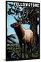 Yellowstone National Park - Elk - Scratchboard-Lantern Press-Mounted Art Print