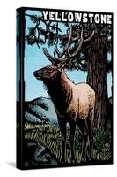 Yellowstone National Park - Elk - Scratchboard-Lantern Press-Stretched Canvas