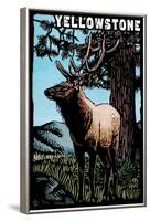 Yellowstone National Park - Elk - Scratchboard-Lantern Press-Framed Art Print