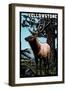 Yellowstone National Park - Elk - Scratchboard-Lantern Press-Framed Art Print