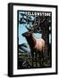 Yellowstone National Park - Elk - Scratchboard-Lantern Press-Framed Art Print