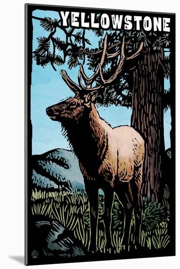 Yellowstone National Park - Elk - Scratchboard-Lantern Press-Mounted Art Print