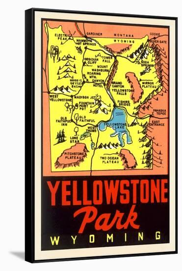 Yellowstone National Park Map, Montana-null-Framed Stretched Canvas