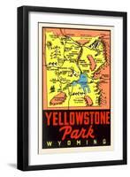 Yellowstone National Park Map, Montana-null-Framed Art Print