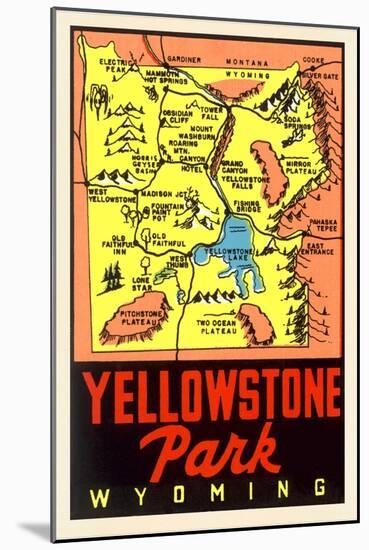 Yellowstone National Park Map, Montana-null-Mounted Art Print