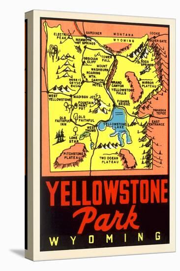 Yellowstone National Park Map, Montana-null-Stretched Canvas