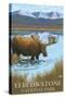 Yellowstone National Park - Moose Drinking in Lake-Lantern Press-Stretched Canvas