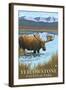 Yellowstone National Park - Moose Drinking in Lake-Lantern Press-Framed Art Print