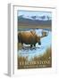 Yellowstone National Park - Moose Drinking in Lake-Lantern Press-Framed Art Print