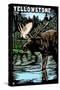 Yellowstone National Park - Moose Scratchboard-Lantern Press-Stretched Canvas