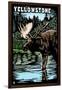 Yellowstone National Park - Moose Scratchboard-Lantern Press-Framed Art Print