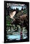 Yellowstone National Park - Moose Scratchboard-Lantern Press-Framed Art Print