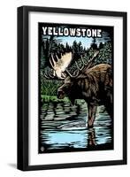 Yellowstone National Park - Moose Scratchboard-Lantern Press-Framed Art Print