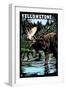 Yellowstone National Park - Moose Scratchboard-Lantern Press-Framed Art Print