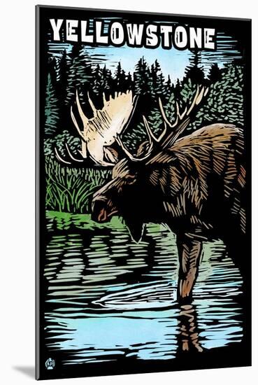 Yellowstone National Park - Moose Scratchboard-Lantern Press-Mounted Art Print