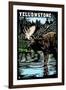 Yellowstone National Park - Moose Scratchboard-Lantern Press-Framed Art Print