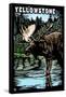 Yellowstone National Park - Moose Scratchboard-Lantern Press-Framed Stretched Canvas