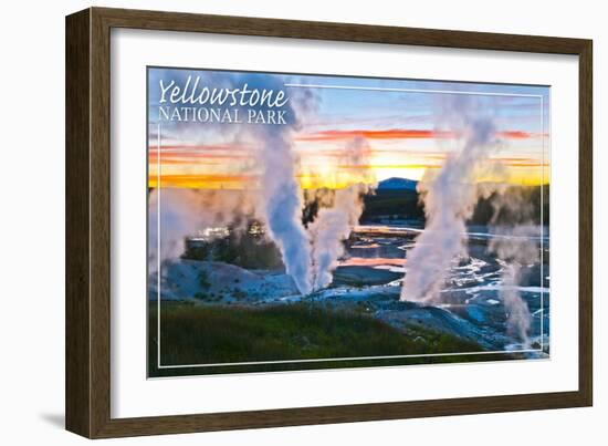 Yellowstone National Park - Norris Geyser Basin Sunset-Lantern Press-Framed Art Print