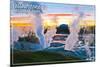 Yellowstone National Park - Norris Geyser Basin Sunset-Lantern Press-Mounted Art Print