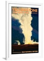 Yellowstone National Park - Old Faithful at Night-Lantern Press-Framed Art Print