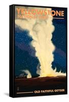 Yellowstone National Park - Old Faithful at Night-Lantern Press-Framed Stretched Canvas