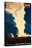 Yellowstone National Park - Old Faithful at Night-Lantern Press-Stretched Canvas
