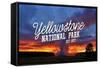 Yellowstone National Park - Old Faithful Sunset-Lantern Press-Framed Stretched Canvas