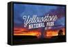 Yellowstone National Park - Old Faithful Sunset-Lantern Press-Framed Stretched Canvas