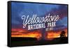 Yellowstone National Park - Old Faithful Sunset-Lantern Press-Framed Stretched Canvas