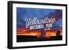 Yellowstone National Park - Old Faithful Sunset-Lantern Press-Framed Art Print