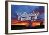 Yellowstone National Park - Old Faithful Sunset-Lantern Press-Framed Art Print