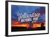 Yellowstone National Park - Old Faithful Sunset-Lantern Press-Framed Art Print