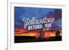 Yellowstone National Park - Old Faithful Sunset-Lantern Press-Framed Art Print