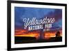 Yellowstone National Park - Old Faithful Sunset-Lantern Press-Framed Art Print